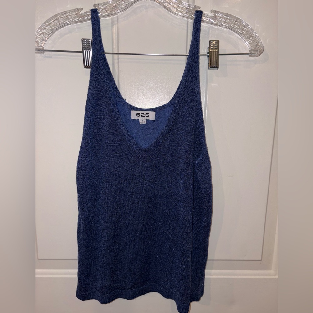 525 America Blue Knit V-Neck Top
